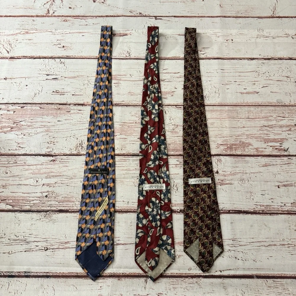 Ermenegildo Zegna & Givenchy Monsieur 100% Silk Tie Made in Italy / USA Lot of 3